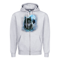 Heather Grey t shirt, grey wolf hunting ground, icy moon, forest, galaxy Zipper Hoodie - linhVisuals
