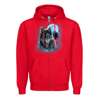 Red t shirt, grey wolf hunting ground, icy moon, forest, galaxy Zipper Hoodie - linhVisuals