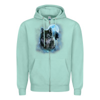 Seafoam t shirt, grey wolf hunting ground, icy moon, forest, galaxy Zipper Hoodie - linhVisuals