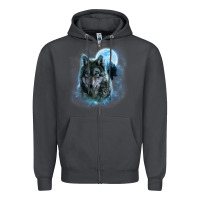 Smoke t shirt, grey wolf hunting ground, icy moon, forest, galaxy Zipper Hoodie - linhVisuals