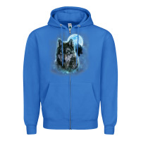 True Royal t shirt, grey wolf hunting ground, icy moon, forest, galaxy Zipper Hoodie - linhVisuals