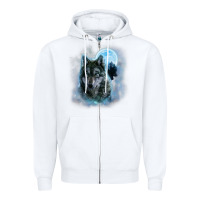 White t shirt, grey wolf hunting ground, icy moon, forest, galaxy Zipper Hoodie - linhVisuals