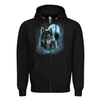 Black t shirt, grey wolf hunting ground, icy moon, forest, galaxy Zipper Hoodie - linhVisuals