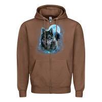 Chestnut t shirt, grey wolf hunting ground, icy moon, forest, galaxy Zipper Hoodie - linhVisuals