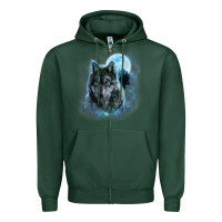 Sports Green t shirt, grey wolf hunting ground, icy moon, forest, galaxy Zipper Hoodie - linhVisuals