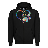 Black dog paw print tie dye rainbow dog lover rescue retro 70s t shirt Zipper Hoodie - linhVisuals