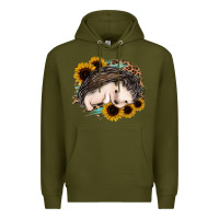 Army Green sleeping hedgehog sunflower leopard Premium Hoodie - Jasminsmagicworld