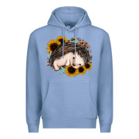 Colony Blue sleeping hedgehog sunflower leopard Premium Hoodie - Jasminsmagicworld