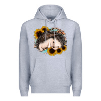 Heather Grey sleeping hedgehog sunflower leopard Premium Hoodie - Jasminsmagicworld
