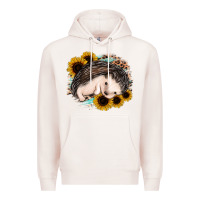 Pale Pink sleeping hedgehog sunflower leopard Premium Hoodie - Jasminsmagicworld