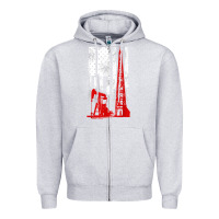 Heather Grey oilfield shirt   us flag oil rig shirt Zipper Hoodie - linhVisuals