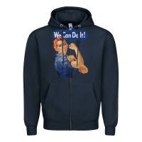 Navy rosie the riveter shirt we can do it feminist retro t shirt Zipper Hoodie - linhVisuals