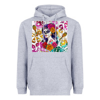 Heather Grey sugar skull girl Heavyweight Hoodie - RanaPortraitStore