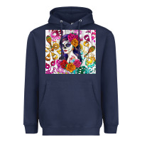 Navy sugar skull girl Heavyweight Hoodie - RanaPortraitStore