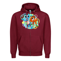 Burgundy gumball and darwin Zipper Hoodie - linhVisuals