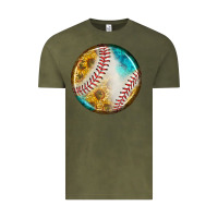 Vintage Olive baseball with sunflower round earrings Vintage Tee - BundleAndBundleShop