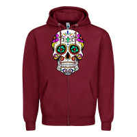 Burgundy sugar skull Zipper Hoodie - linhVisuals