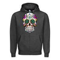 Charcoal Heather sugar skull Zipper Hoodie - linhVisuals
