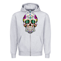 Heather Grey sugar skull Zipper Hoodie - linhVisuals
