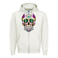 Oatmeal Heather sugar skull Zipper Hoodie - linhVisuals