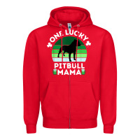 Red funny st patrick's day one lucky pitbull mama pitbulldog t shirt Zipper Hoodie - linhVisuals