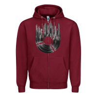 Burgundy vinyl record cityscape Zipper Hoodie - linhVisuals