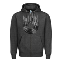 Charcoal Heather vinyl record cityscape Zipper Hoodie - linhVisuals