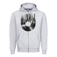 Heather Grey vinyl record cityscape Zipper Hoodie - linhVisuals