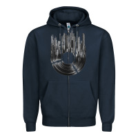 Navy vinyl record cityscape Zipper Hoodie - linhVisuals