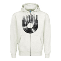 Oatmeal Heather vinyl record cityscape Zipper Hoodie - linhVisuals