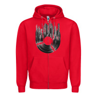 Red vinyl record cityscape Zipper Hoodie - linhVisuals