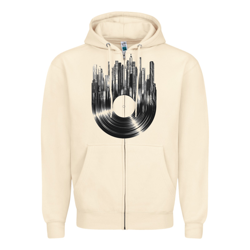 Vinyl Record Cityscape Zipper Hoodie by linhVisuals | Teevron