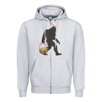 Heather Grey funny bigfoot easter design with easter basket and bigfoot t shirt Zipper Hoodie - linhVisuals