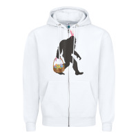 White funny bigfoot easter design with easter basket and bigfoot t shirt Zipper Hoodie - linhVisuals