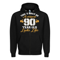 Black 90th birthday novelty gift awesome 90 year old t shirt Zipper Hoodie - linhVisuals