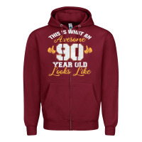 Burgundy 90th birthday novelty gift awesome 90 year old t shirt Zipper Hoodie - linhVisuals