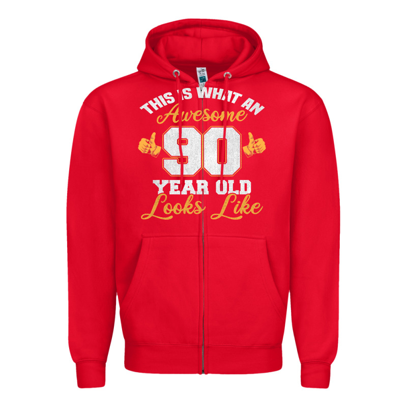 90th Birthday Novelty Gift Awesome 90 Year Old T Shirt Zipper Hoodie by linhVisuals | Teevron