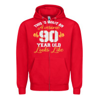 Red 90th birthday novelty gift awesome 90 year old t shirt Zipper Hoodie - linhVisuals
