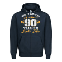 Navy 90th birthday novelty gift awesome 90 year old t shirt Zipper Hoodie - linhVisuals