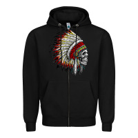 Black native american indian chief skull motorcycle headdress  t shirt Zipper Hoodie - linhVisuals