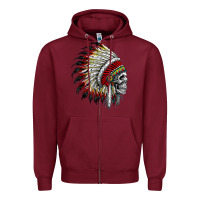 Burgundy native american indian chief skull motorcycle headdress  t shirt Zipper Hoodie - linhVisuals