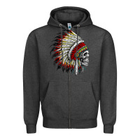 Charcoal Heather native american indian chief skull motorcycle headdress  t shirt Zipper Hoodie - linhVisuals