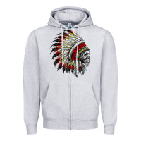 Heather Grey native american indian chief skull motorcycle headdress  t shirt Zipper Hoodie - linhVisuals
