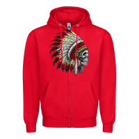 Red native american indian chief skull motorcycle headdress  t shirt Zipper Hoodie - linhVisuals