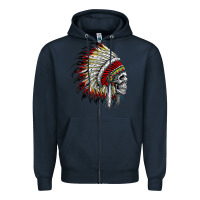 Navy native american indian chief skull motorcycle headdress  t shirt Zipper Hoodie - linhVisuals