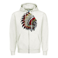 Oatmeal Heather native american indian chief skull motorcycle headdress  t shirt Zipper Hoodie - linhVisuals