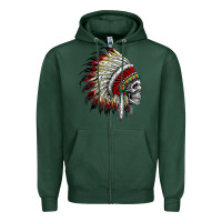 Sports Green native american indian chief skull motorcycle headdress  t shirt Zipper Hoodie - linhVisuals