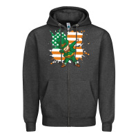 Charcoal Heather dabbing leprechaun irish american flag Zipper Hoodie - linhVisuals