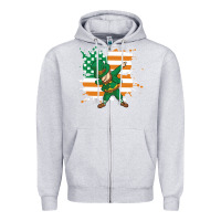 Heather Grey dabbing leprechaun irish american flag Zipper Hoodie - linhVisuals