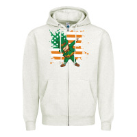 Oatmeal Heather dabbing leprechaun irish american flag Zipper Hoodie - linhVisuals